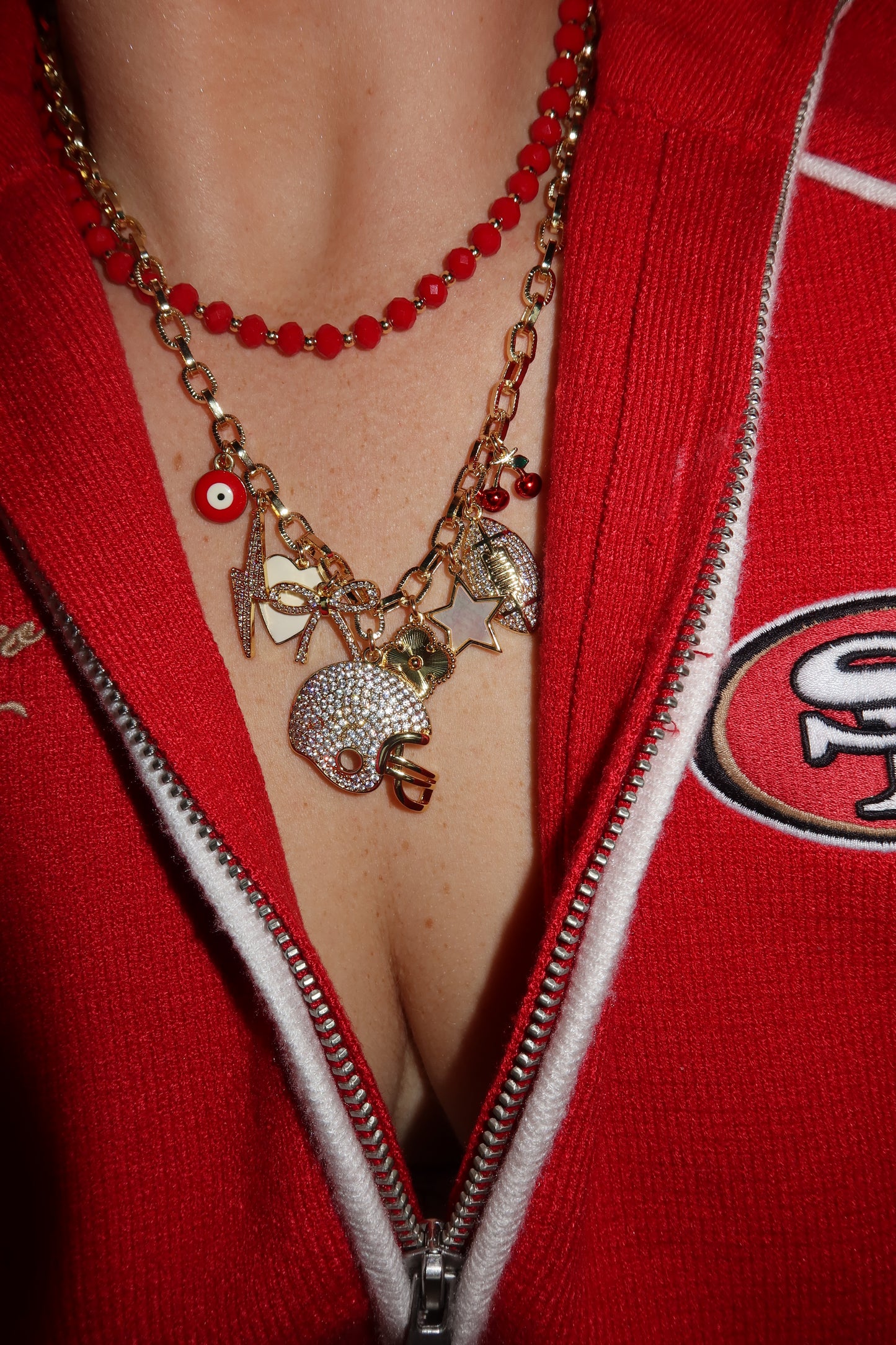 Football Charm Necklace - Red