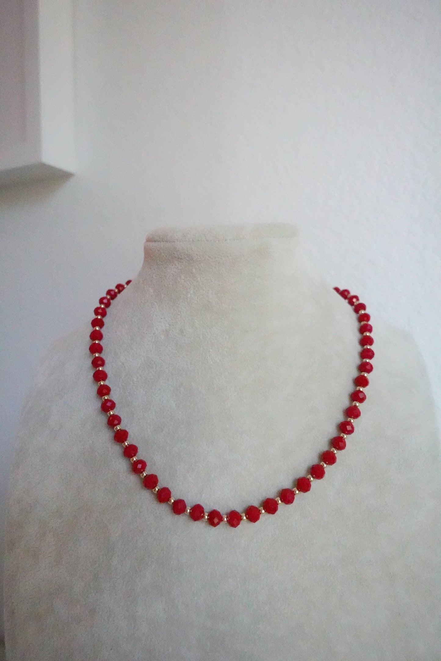 Beaded red and gold necklace