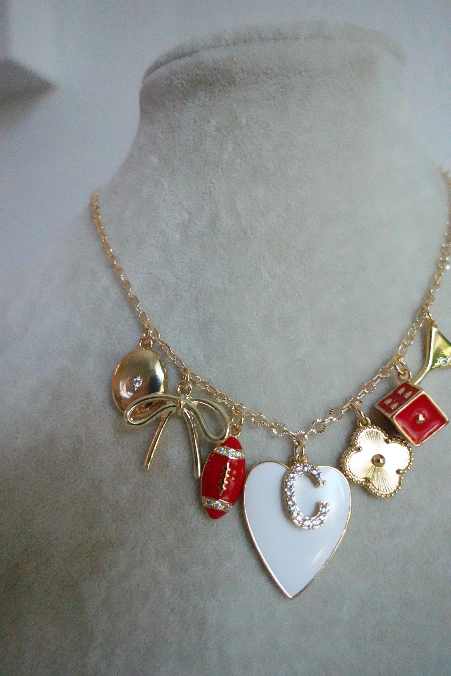 Heart football charm necklace