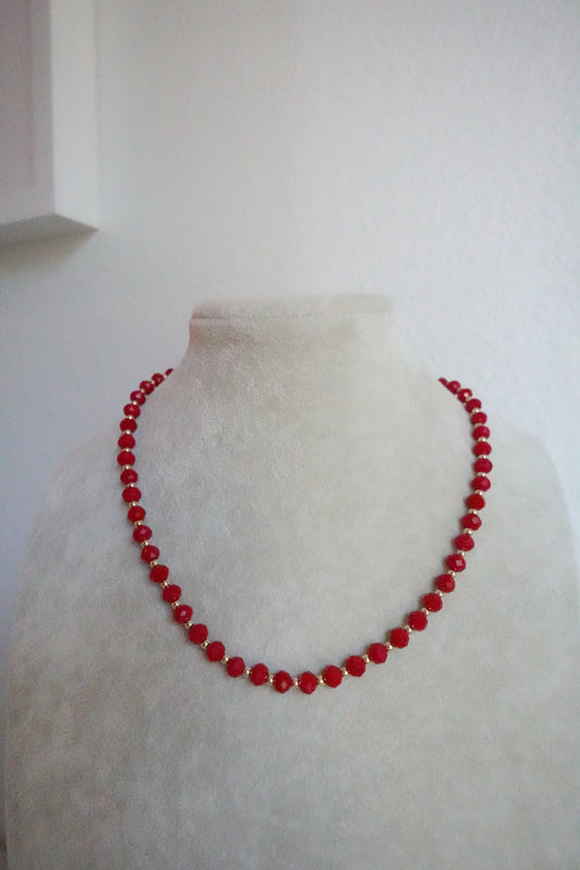 Beaded red and gold necklace